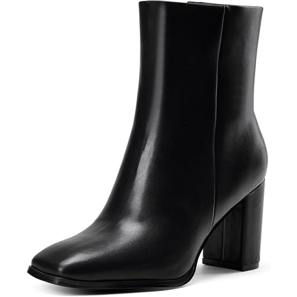 New Genshou Womens Size 10 Black Faux Leather Square Toe Zip Up Ankle Boot Shoes